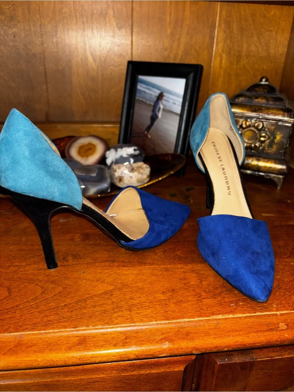 Chinese Laundry Blue Suede D'Orsay Pointed-Toe Heels
